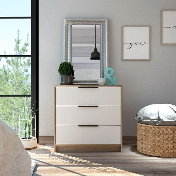 Boahaus Alva Modern 3-Drawer Dresser, Brown / White, for Bedroom