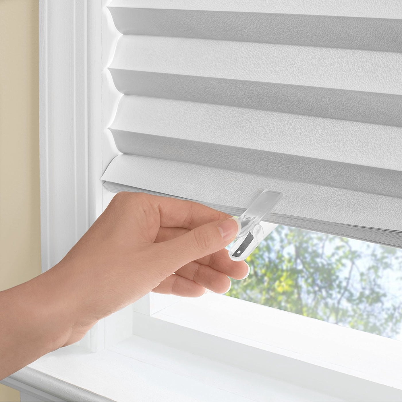 PowerSellerUSA Pleated Window Shades, Window Blinds Room Darkening Blinds 1" Slats Vinyl Window Blinds Cordless Push-Pull Mini Blind, Anti-UV Window Coverings, Fits Windows 75"L x 48"W, White