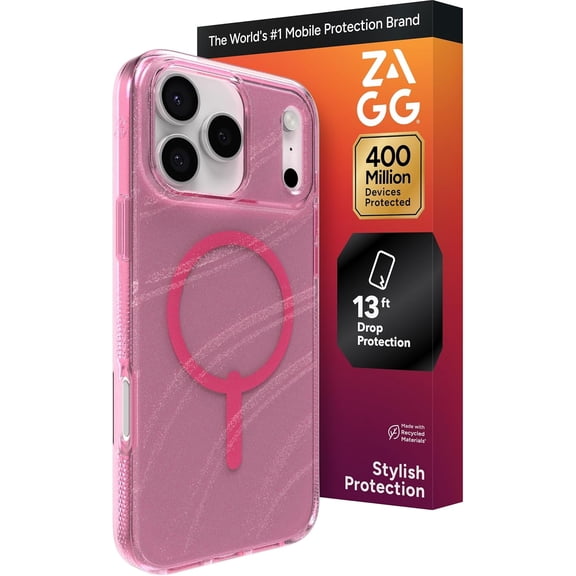 ZAGG Milan Snap Case For iPhone 17 Pro Max - Pink Glimmering Wave Graphene Strengthened Phone Case with Drop Protection (13ft/4m) Textured Edges & Sparkle Design MagSafe Charging Compatible