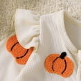 thumbnail image 5 of AWZXDE Girls Seasonal Rompers Knit Pumpkin Towel Embroidery Long Sleeve Footed Jumpsuit Ruffle Matching Bow Headband Fall Halloween Layering Outfit Set Gray - 12-18 Months, 5 of 9