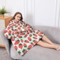 thumbnail image 5 of Oversized Wearable Blanket Hoodie,Strawberry Plants Fruit Flower Leaf Sherpa Blanket Hoodie with Super Pockets,Super Warm Fuzzy Pullover for Women & Men, 5 of 6