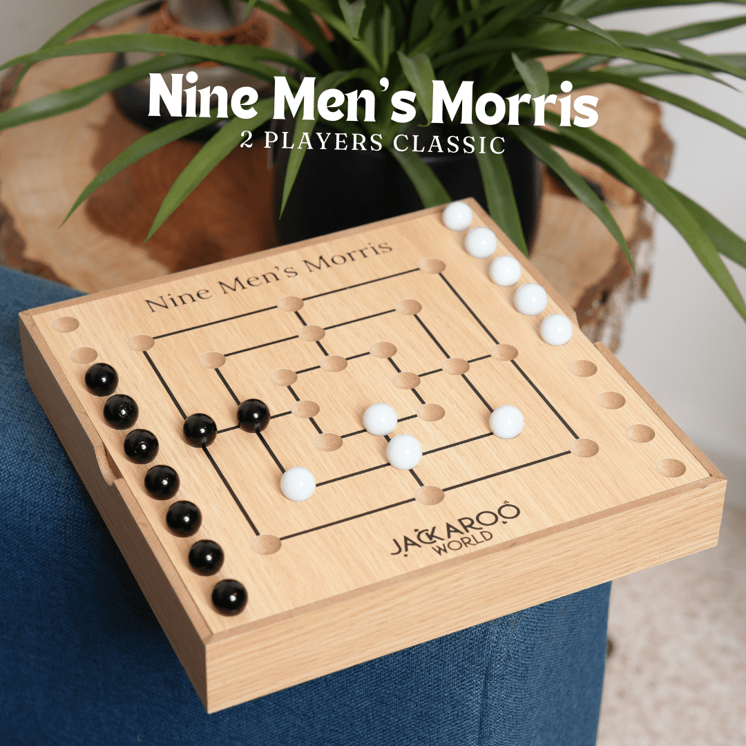 Nine Mens Morris Board Game - 2 Player Game - Marbles Board Game - Black and White Marbles - Ancient Rome Board Game Mill - Board Games for Men and Woman - Adult Board Game - Wooden Board Games (Oak)