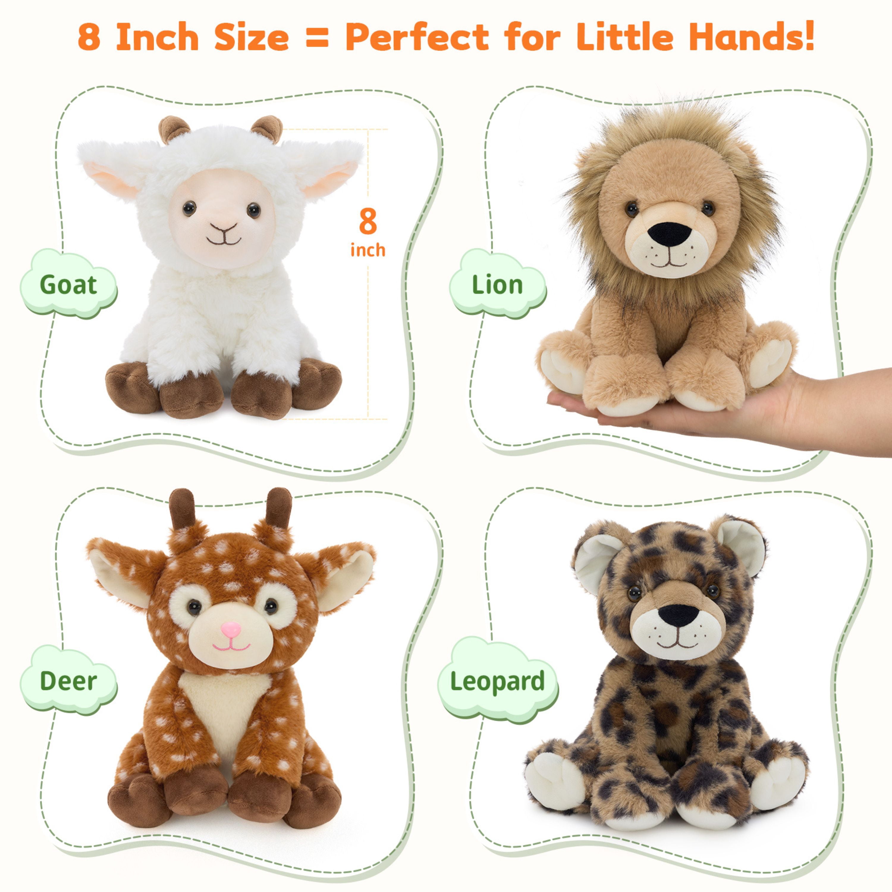 Tezituor 4Pcs Safari Stuffed Animals Stuffed Jungle Animals Plush(Goat / Leopard / Lion /Sika Deer)