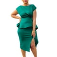 thumbnail image 2 of Women's Elegant Basic Bodycon Ruffle Flared Solid Crew Neck Pencil Midi Dress, 2 of 5