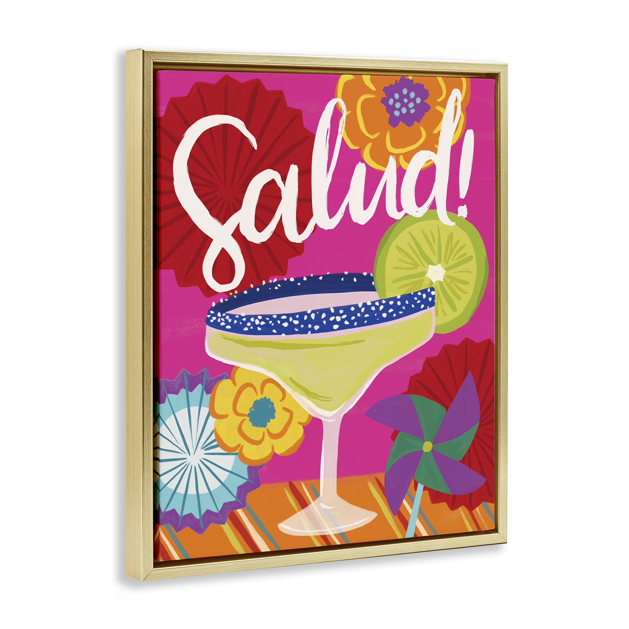 Stupell Industries Salud Margarita Drink Food & Beverage Painting Gold Floater Framed Canvas Art Print Wall Art, 25 x 31