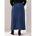 thumbnail image 4 of DARING DIVA Women's Plus Denim Maxi Skirt with Frayed Raw Hem 3X Dark Blue, 4 of 6