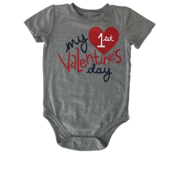 Infant Girls Gray My 1st Valentines Day Single Outfit Hearts Bodysuit 12m