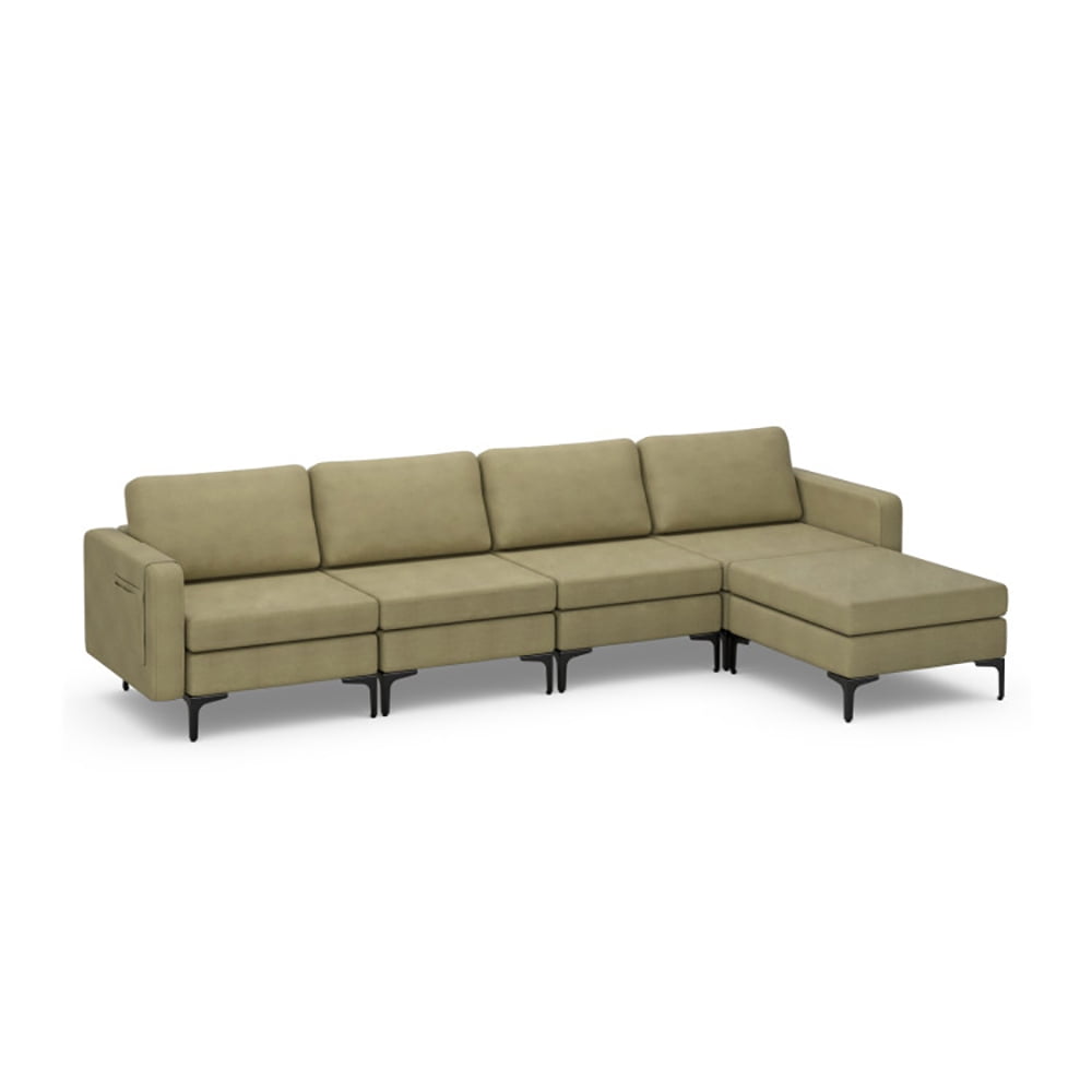 Finihen L-shaped Sectional Sofa Couch, Convertible Sectional Sofa, Modular L-shaped Sectional Sofa with Reversible Ottoman and 2 USB Ports, for Living Room, Green Finihen L-shaped Sectional Sofa Couch, Convertible Sectional Sofa, Modular L-shaped Sectional Sofa with Reversible Ottoman and 2 USB Ports, for Living Room, Green