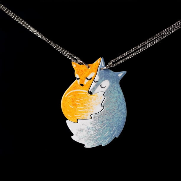 Collar Con Colgante De Pareja De Zorro Y Lobo, Juego De Joyas Para Mejores Amigos, Amantes, Día De San Valentín, Collar De Amistad 100% Acero Inoxidable A Juego, Acero Inoxidable, Sin Piedra