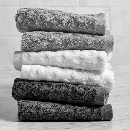 Silver/White/Grey Textured 6-Piece Washcloth Set, Better Homes & Gardens Thick and Plush Towel Collection