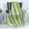 thumbnail image 4 of Striped Soft Flannel Fleece Throw Blanket, Mimosa Spring Flower Leaves on Striped Back March Blossoms Feminine Design Art, Cozy Plush for Indoor and Outdoor Use, 50" x 70", Yellow Green, by Ambesonne, 4 of 5