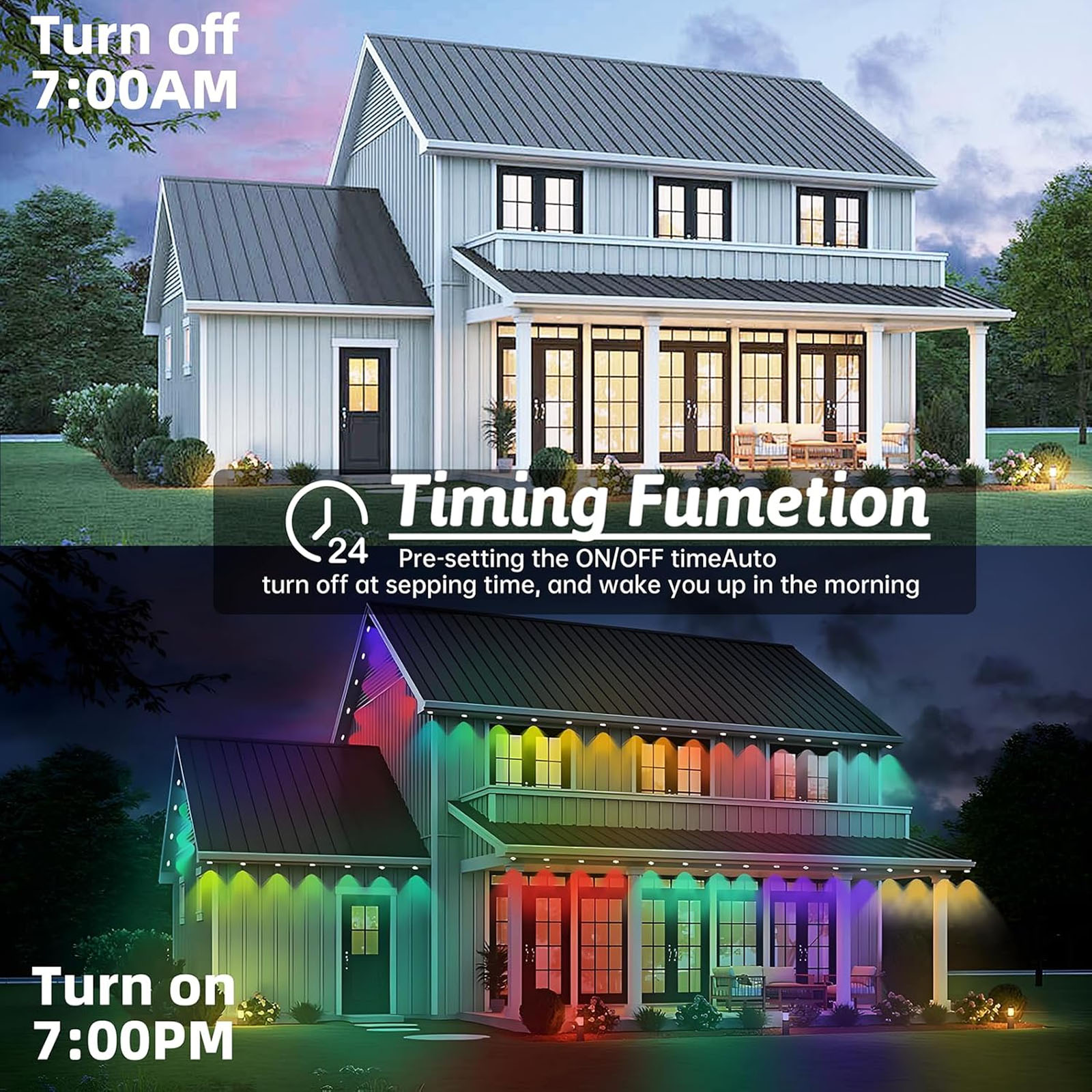50FT Permanent Outdoor Lights for House, RGB LED Waterproof Christmas Lights Outdoor with Smart APP Remote Control, 25 LEDs Outside Eaves Lighting House Decor for Holiday, Roof, Party, Daily
