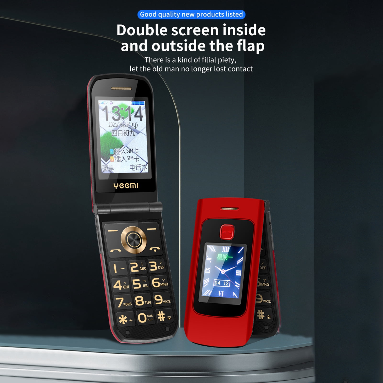 Xinyolin 1 Set K21 Mobile Phone Flip Celular Dual-SIM Dual Large Screen Super Loud Sound Long Standby Time Voice Broadcasting Elderly Mobile Phone Flip Phone