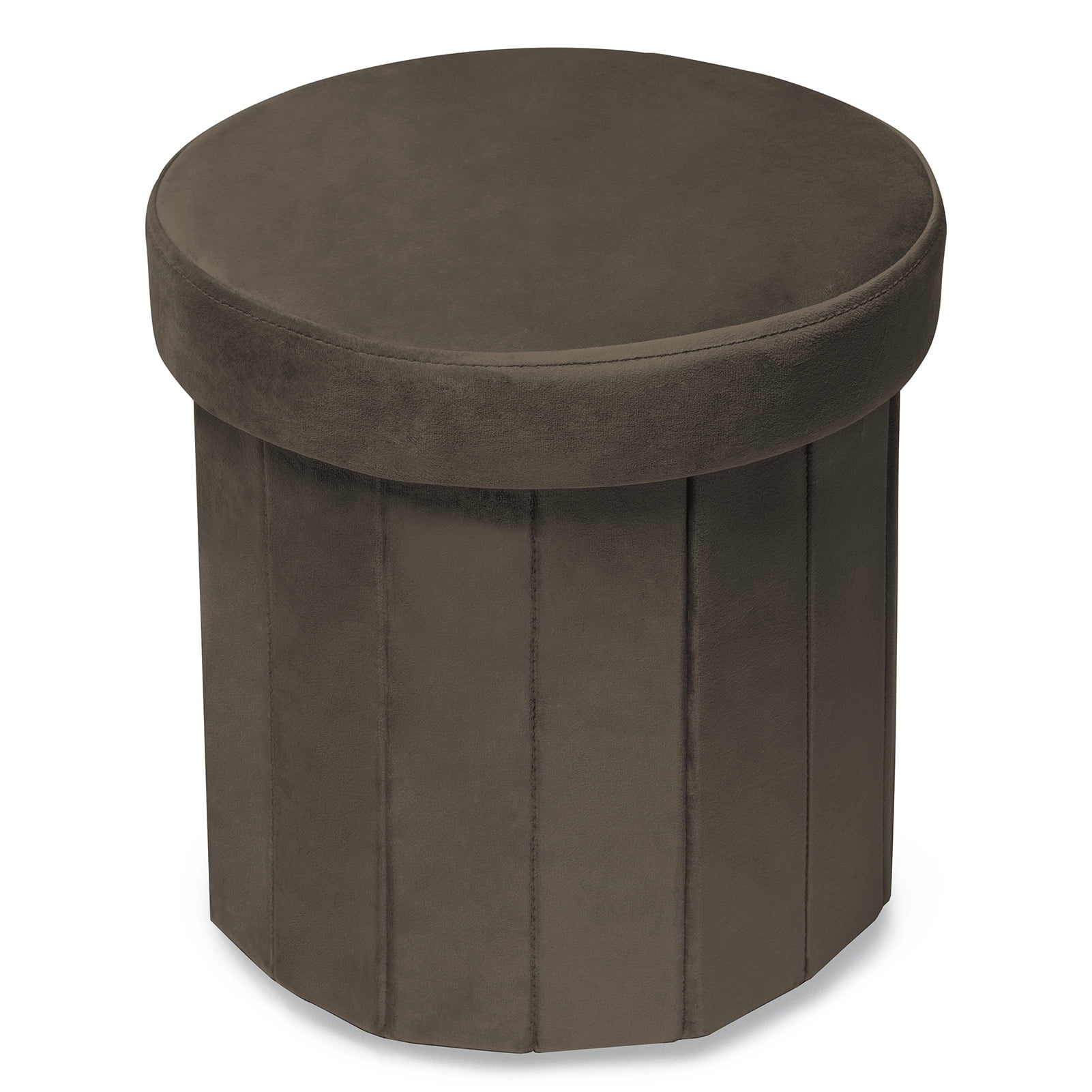 Phantoscope 14 in Round Velvet Storage Ottoman, Folding Footstool with Hidden Storage, Padded Seat and Toy Box, Dark Brown, 220 lbs Capacity