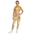 thumbnail image 5 of iiniim 2 Pcs Girls Hip Hop Sequins Costume Sparkly Short Sleeve Tank Tops with Metallic Leggings Gold 12, 5 of 7