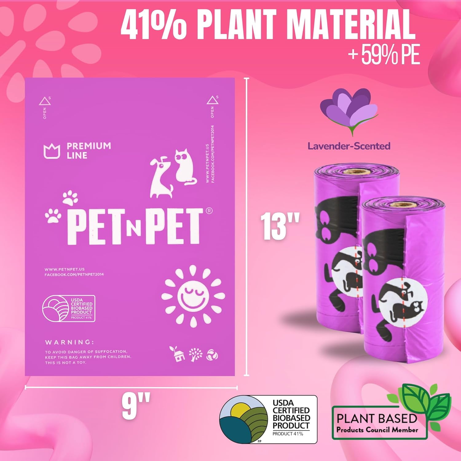 Poop Bags for Dogs, 288 Count Lavender Scented Dog Waste Bags with Leash Dispenser, USDA Certified 38% Plant Based & 62% PE Dogs Waste Bag