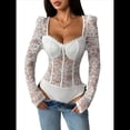thumbnail image 3 of Body de Larga con Encaje Floral Transparente para Mujer, Top con Escote Corazón XL, 3 of 10