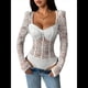 thumbnail image 3 of Body de Larga con Encaje Floral Transparente para Mujer, Top con Escote Corazón S, 3 of 10