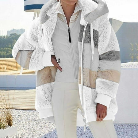 

UPPADA Womens Winter Coats Plus Size Hooded Jacket Coats Warm Loose Cold Weather Outwear Plush Zip Thicken Jackets Furry Lined Thermal Down Overcoats Jacket Women Coat Women Winter Sale