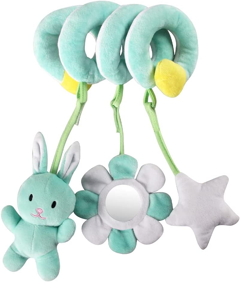 VATENIC Hanging Toys for Car Seat Crib Mobile, Infant Baby Spiral Plush Toys for Crib Bed Stroller Car Seat Bar, Green Rabbit
