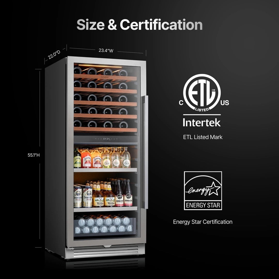 Ca'Lefort Wine and Beverage Fridge, 24 inch Dual Zone 40 Bottle + 112 Can Tall Beverage Fridge for Home/Bar, Freestanding & Built-In