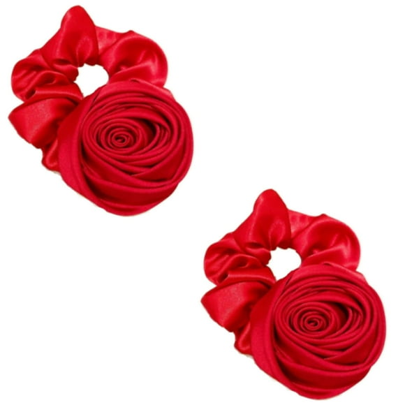 Rosojodg Corbatas para el pelo, 2 unidades, color vino tinto, vintage, flor de rosa, seda, satén, banda para el pelo, coleteros, accesorios para el pelo para mujeres y niñas