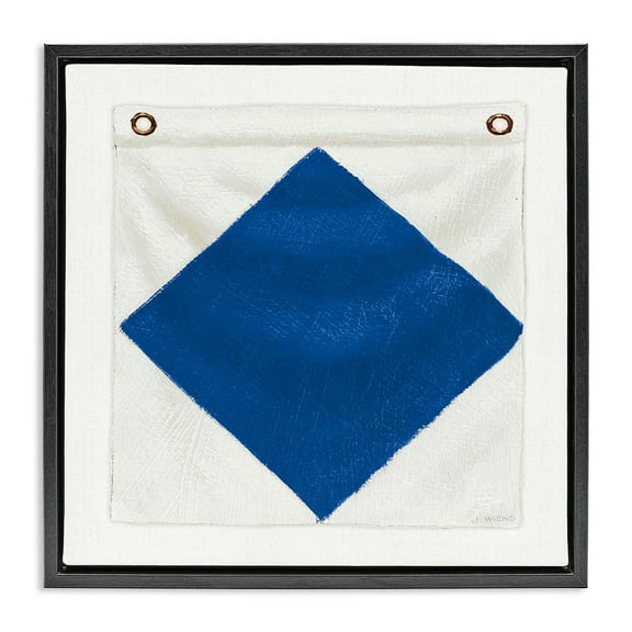 Stupell Industries Blue & White Nautical Flag Nautical & Beach Painting Black Floater Framed Canvas Art Print Wall Art, 18 x 18