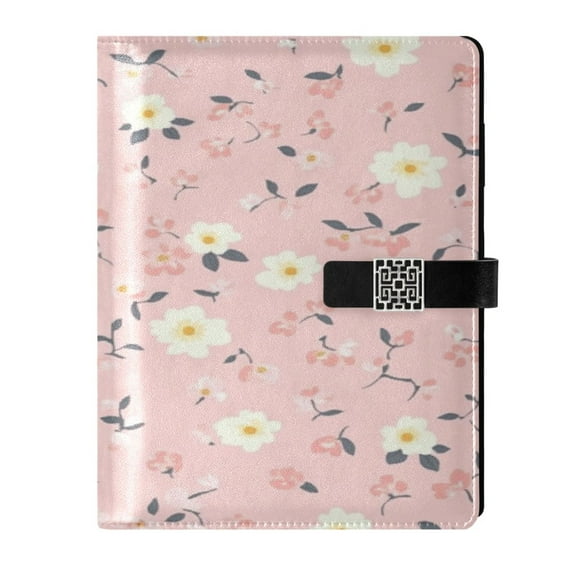 9.2x6.7 inch Leather Notebook 100 Sheets, Multi-Pocket Design & Pen Loop Cute Small Floral Pattern Refillable Journal Organizer