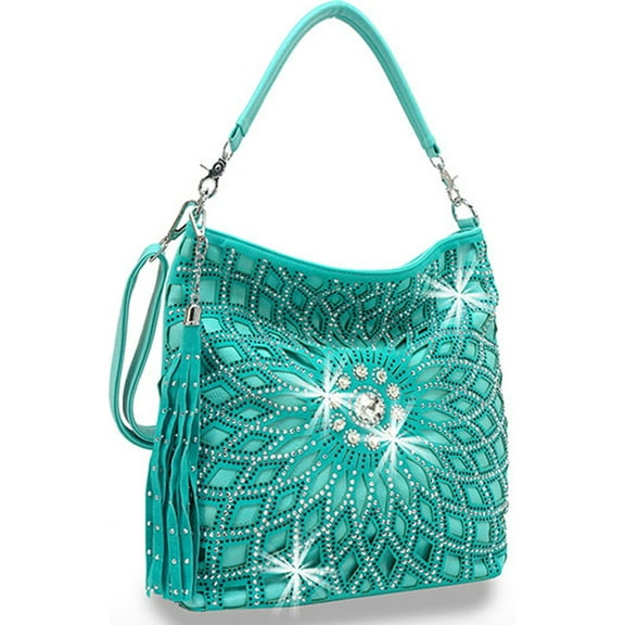 Starburst Rhinestone Hobo Bag with Shoulder Strap Turquoise