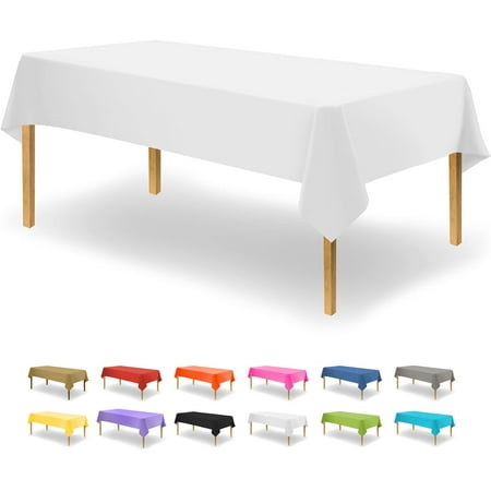 

Party Dimensions Disposable Tablecloth Set Plastic Table Cover for Rectangle Tables 54” x 108” White 12 Pack