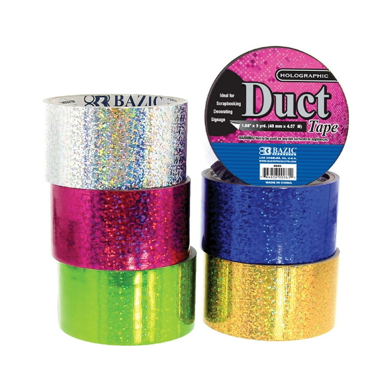 BAZIC Holographic Colored Duct Tape 1.88 X 5 Yards, Multi-Use Tear by  Hand, 6-Pack