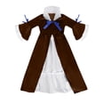 thumbnail image 4 of BRGZLK Medieval Princess Costume Solid Color Long Sleeve Round Neck Gown French Retro Long Skirt Flower Girl Dress Robe Gown Brown 11-12 Years, 4 of 5
