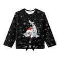 thumbnail image 5 of Xixirimido Black Cute Shark Printed Girls Long Sleeve Shirts Cute Kids Fashion Crew Neck Tunic Tops Tie-hem Tees for Fall Winter, Size 7-8, 5 of 7