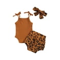 thumbnail image 3 of Douhoow Infant Newborn Girls 2 Pcs Outfits Sling Romper + Leopard Shorts + Headband Set, 3 of 9