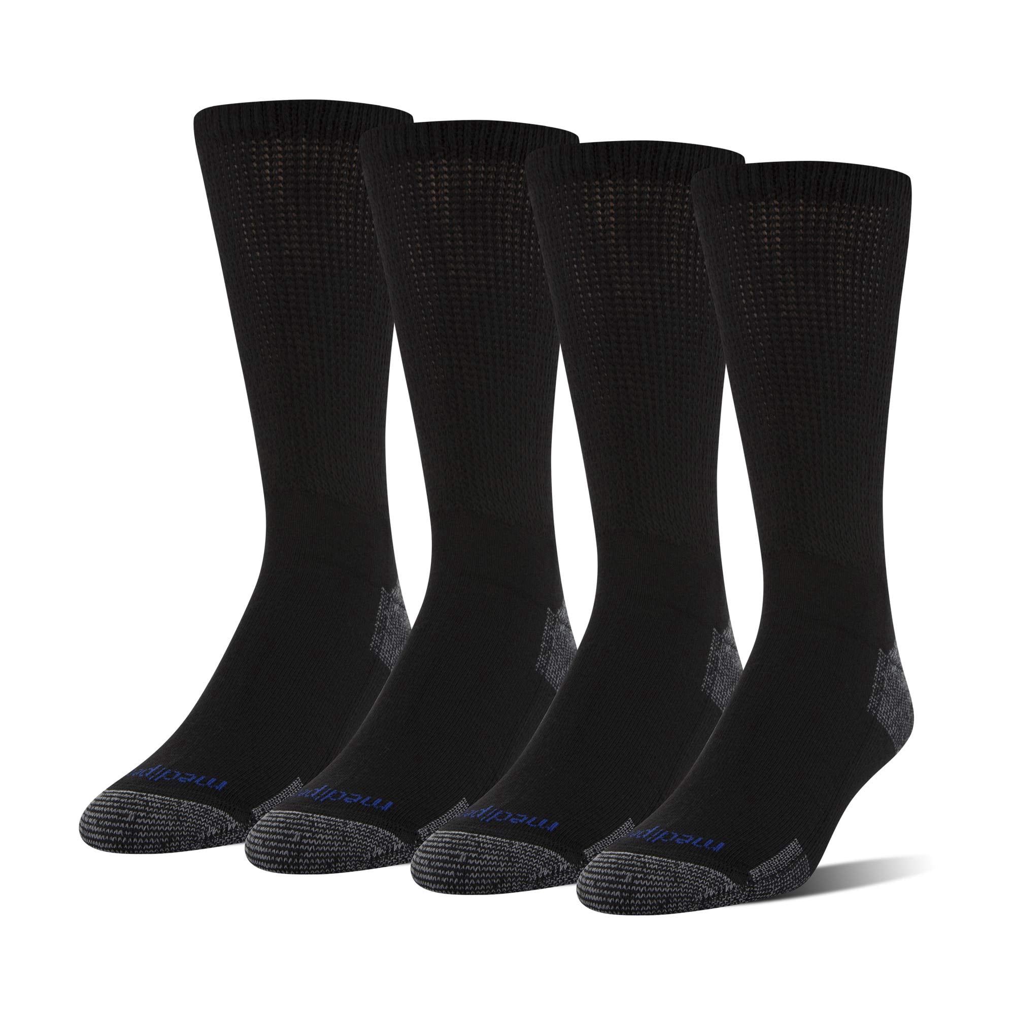 MediPeds mens Nanoglide Crew Socks, 4-pack, Black/Grey, Shoe Size: 12-15