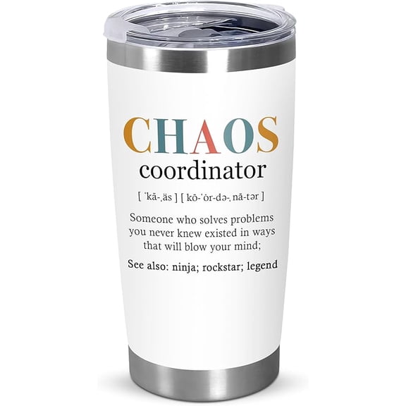 Christmas Thank You Gifts for Women - Chaos Coordinator 20 oz Stainless Steel Insulated Tumbler with Lid - Employee Appreciation Birthday Gifts for Women Coworkers Boss Teacher Nurse Friend