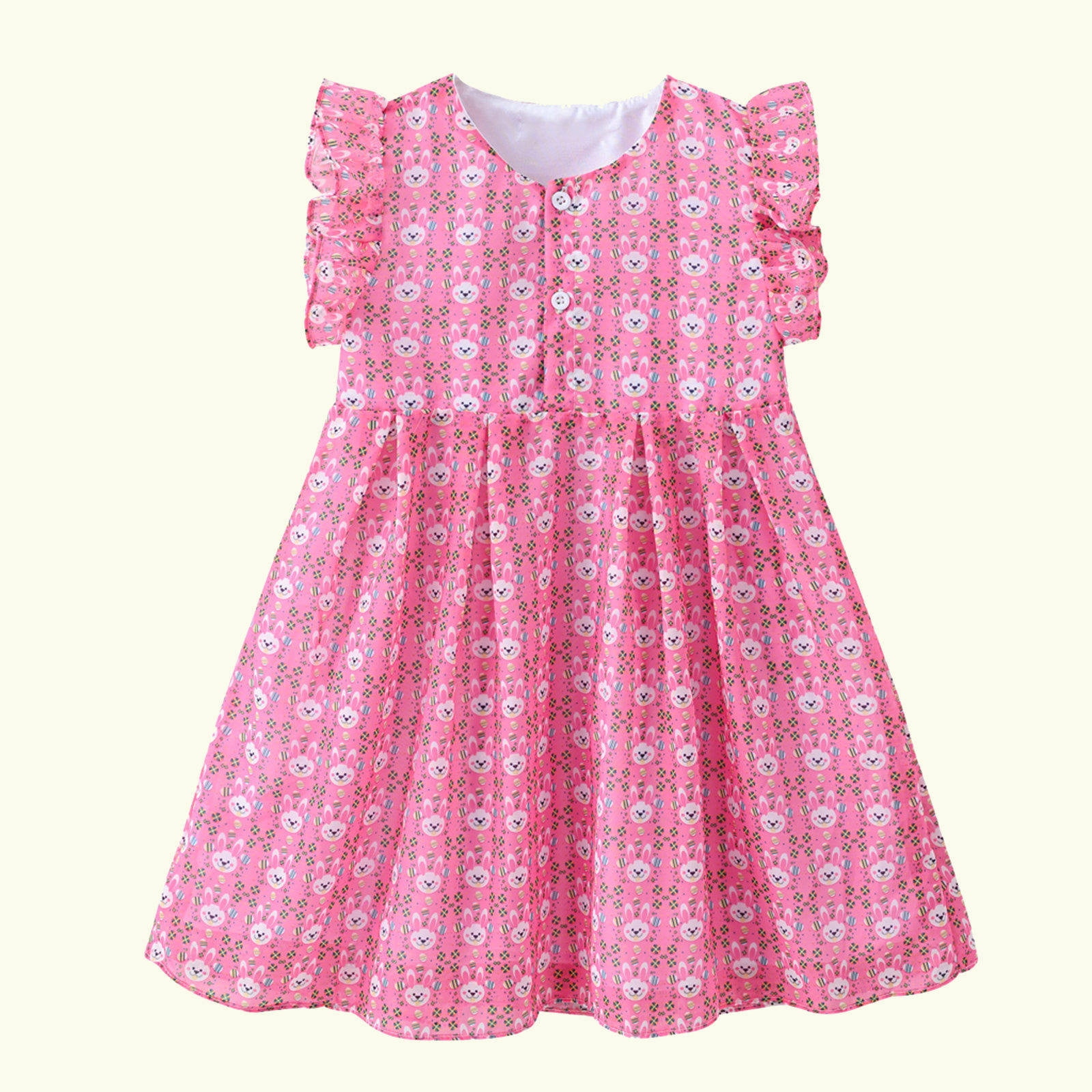 Eqwljwe Baby Girls Dress Toddler Kids Baby Girls Fashion Cute Sleeveless Sweet Cartoon Print Ruffle Dress Pink
