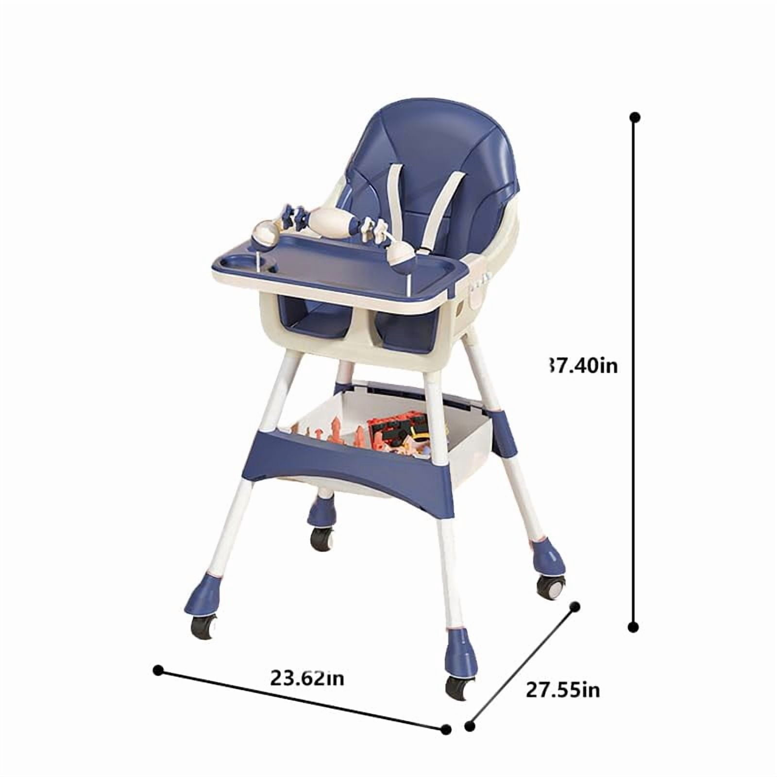 Portable Baby High Chair for Babies & Toddlers, Multi-Use Easy-Clean Feeding Chair with Lockable Wheels and Toy Storage Basket, Blue