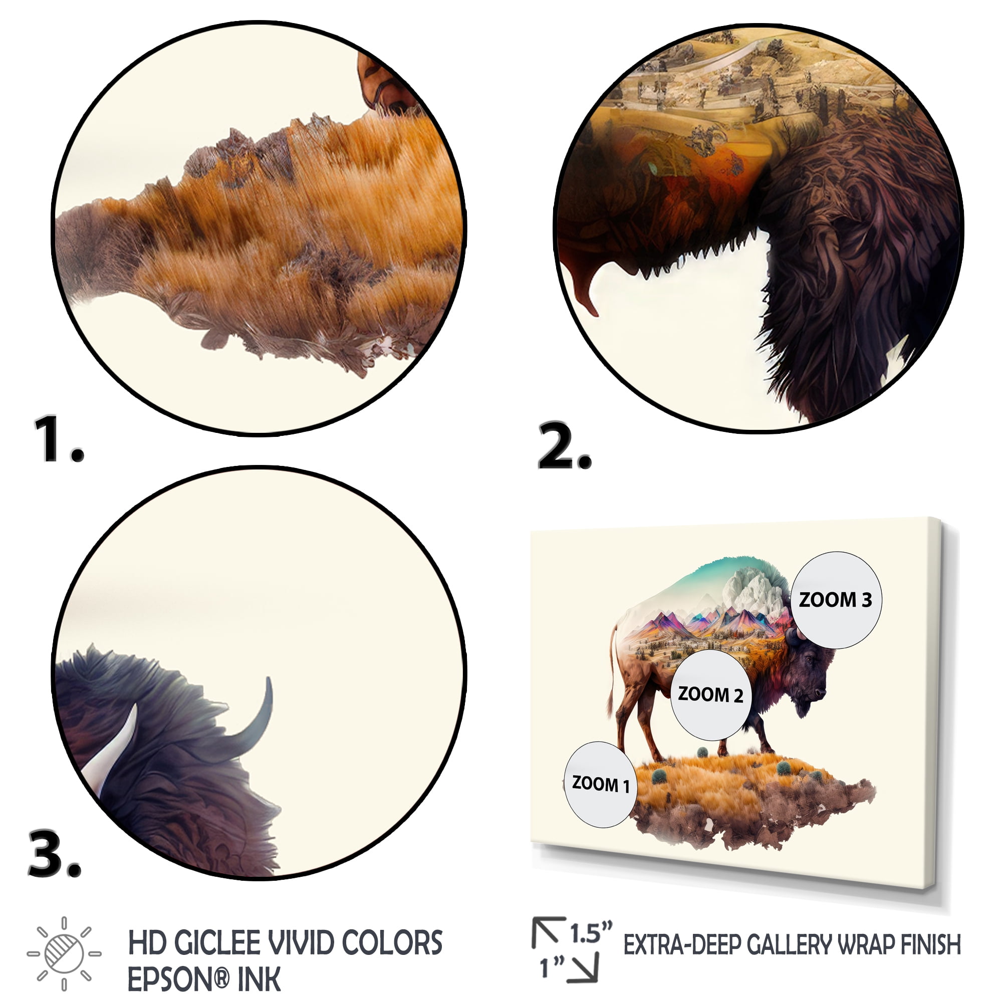 Designart Double Exposure Of A Buffalo With Nevada Landscape III Canvas Wall Art