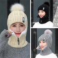thumbnail image 2 of Gorro siamés a prueba de viento de invierno, gorro de lana de punto, conjuntos de esquí de punto de lana para mujer, gorro cálido con cuello de bufanda siamesa gruesa oso de fresa  Hogar, 2 of 5