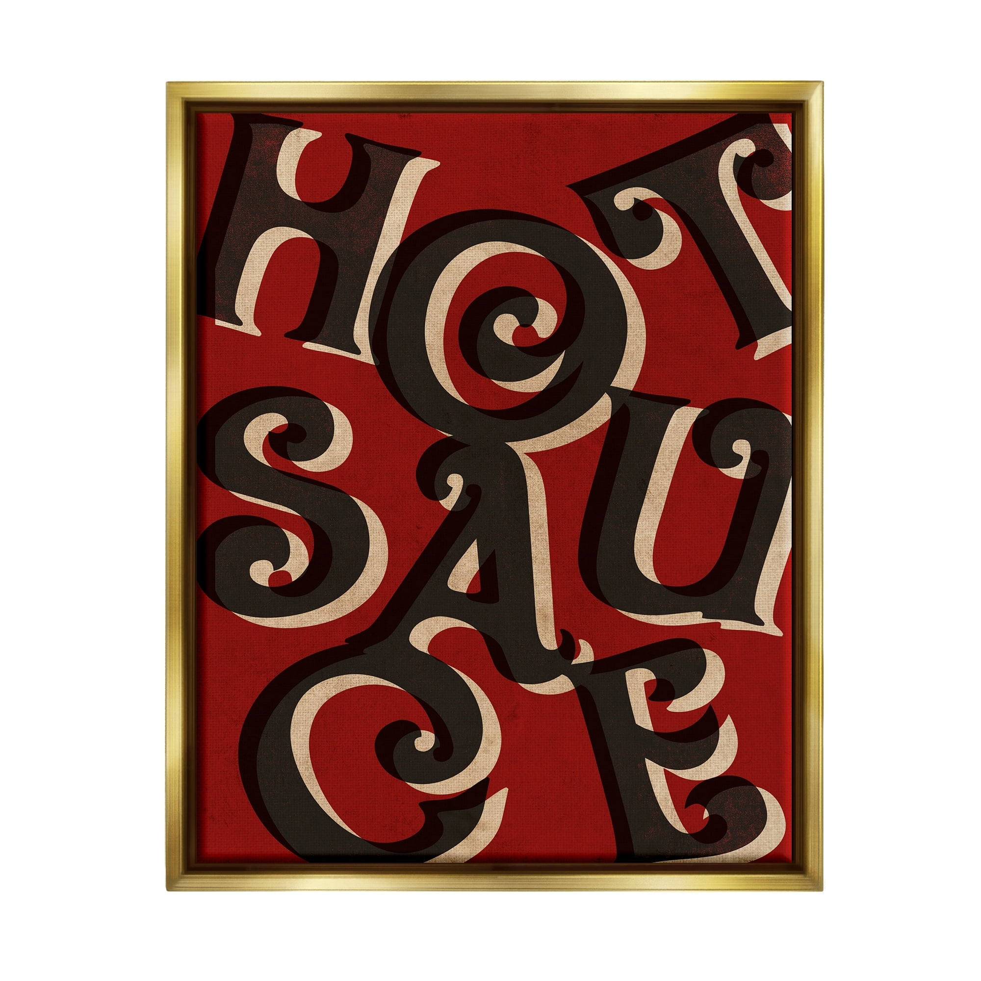 Stupell Industries Hot Sauce Curled Letters Whimsical Typography Sign Graphic Art Metallic Gold Floating Framed Canvas Print Wall Art, Design by Daphne Polselli