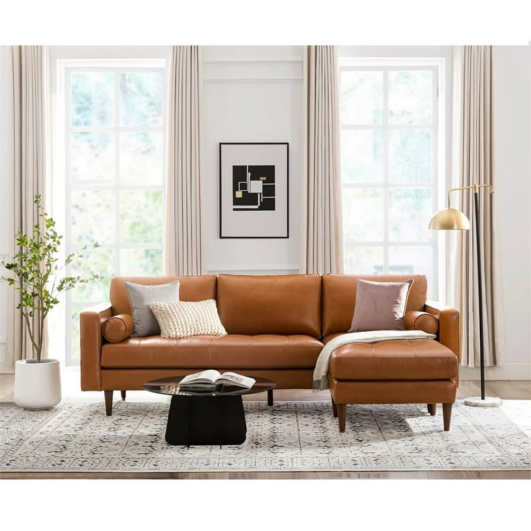 Camel leather couch deals sectional