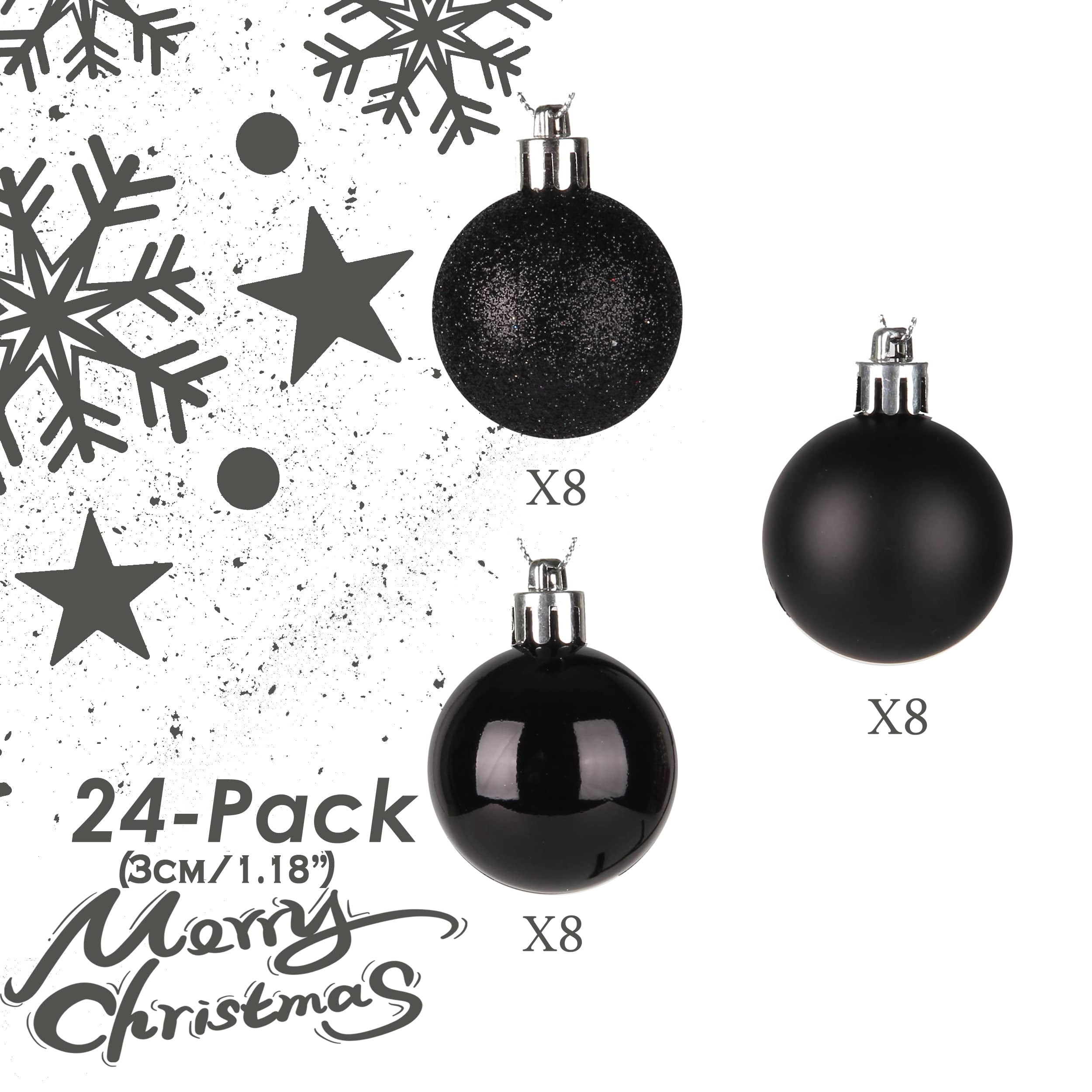 1.2 Inch Mini Shatterproof Plastic Christmas Tree Decorative Hanging Balls, 24 Pcs/Pack