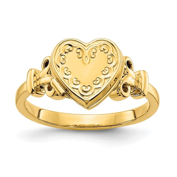 14k Yellow Gold Heart-Shaped Women's Photo Locket Ring- Size 7