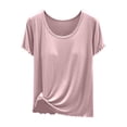 thumbnail image 5 of DuoJiaJ Womens Short Sleeve Top, with Built In Bra Seamless Comfort Tee Pink XXL, 5 of 6