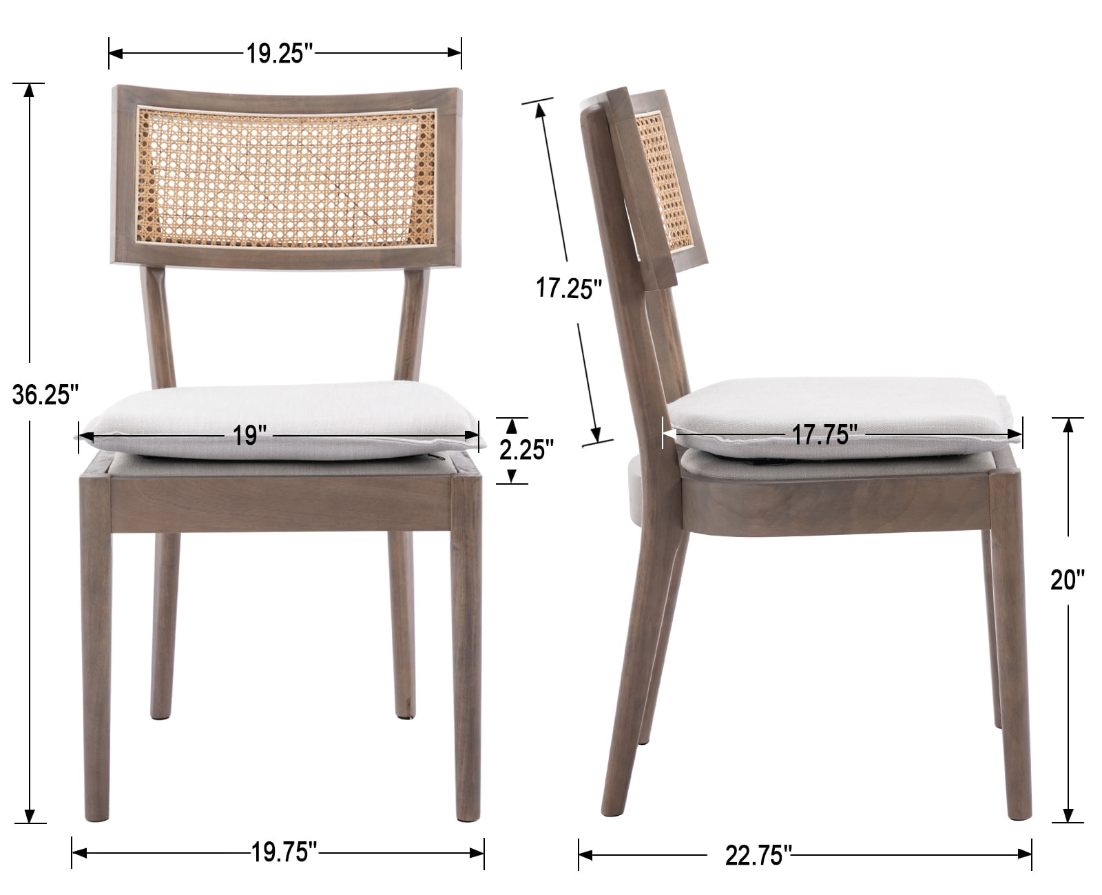 Guyou Classical Wooden Dining Chairs Set of 4, Farmhouse Rattan Cane Back Kitchen Chairs, French Country Side Chairs for Living Room Kitchen Dining Room, Light Brown
