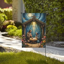 Welcome Holy Family Garden Flag 12x18 Inch Double Sided Religious Nativity Scene Yard Flag Outdoor Home Decor Floral Butterfly Decoration Small Yard Farmhouse Patriotic Holiday Gifts