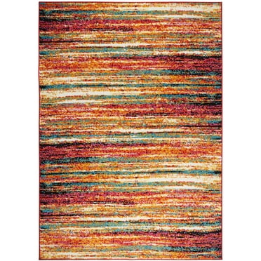 Home Dynamix Splash Cellis Contemporary Abstract Striped Area Rug, Orange/Blue, 7'10" Round