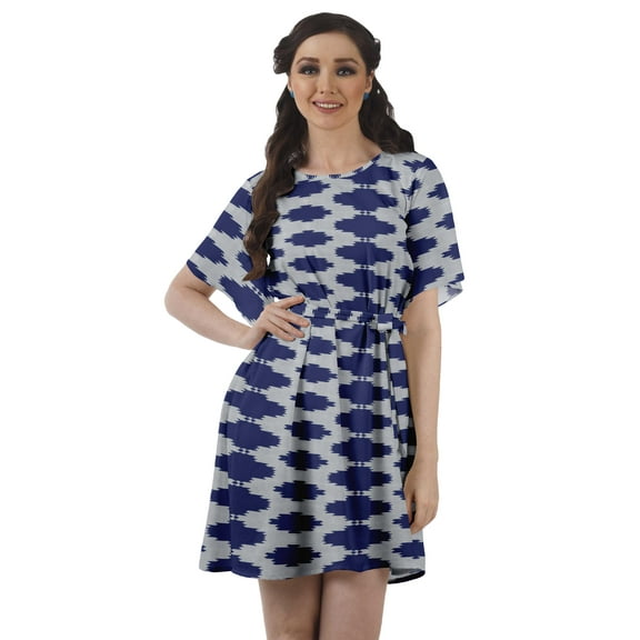 Moomaya Printed Jewel Neck A-Line Women Dress Casual Loose Bohemian Short Tunic