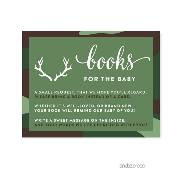 Books For Baby Green Woodland Camouflage Boy Baby Shower Game Request Cards, 20-Pack